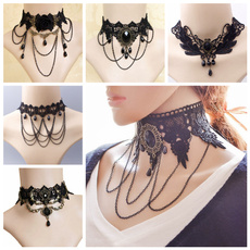 Goth, punk necklace, Lace, black lace