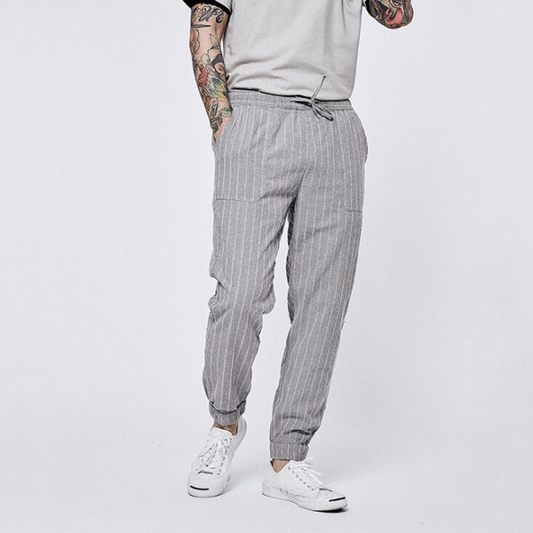 mens striped linen trousers