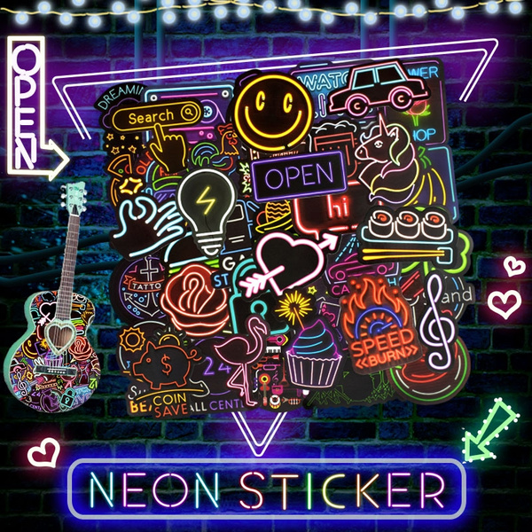 Stationery Suitcase Bike Decor Neon Light Stickers Guitar Decals Motor Car 