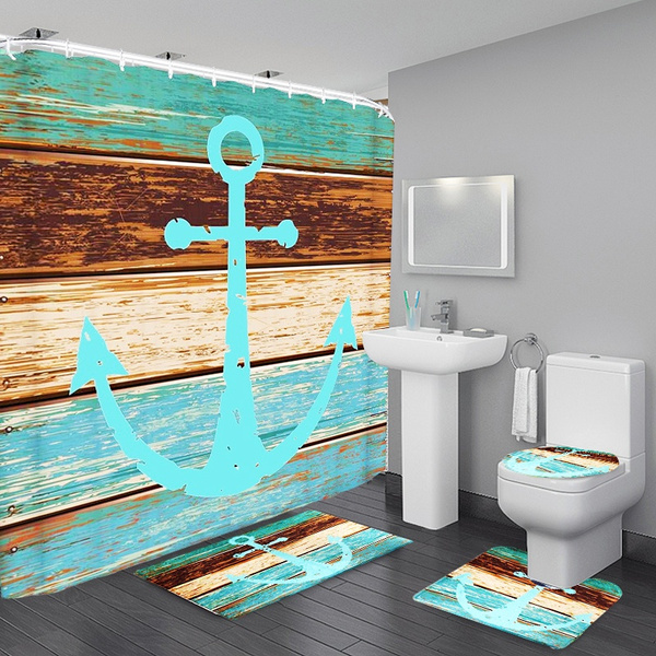 Boat Anchor Bathroom Set Waterproof Shower Curtain Non Slip Carpets Bath Mat Toilet Seat Cover Pedestal Rug Home Decoration Wish