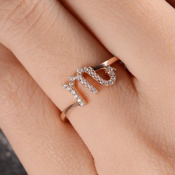 chef Prijs Biscuit Minimalism 925 Silver Letter M White Sapphire Diamonds Ring 18K Rose Gold  Party Ring Fine New Fashion Women Jewelry Size 6-10 | Wish
