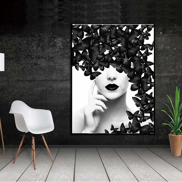 Ywart Nordic Quote Poster Black White Butterfly Woman Wall Art Canvas Prints Wall Pictures Modern Paintings No Framed Wish