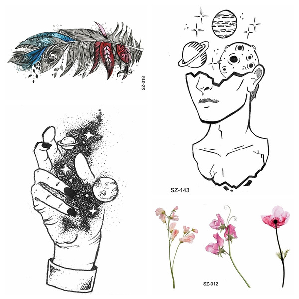 Creative Universe Hand Temporary Tattoo Sticker Women Arm Sexy Feather  Flower Fake Tattoo Men Thinker Ankle DIY Waterproof Tatoo | Wish