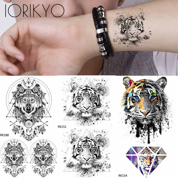 Black Egypt Ancient Tiger Wrist Temporary Tattoos For Men Women Geometric  Elephant Fox Wolf Fake Tattoo Body Art Washable Tatoos