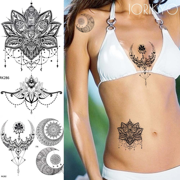 Amazon.com: 2 x TypB Underboob Tattoo - Black Sexy Under Breast Tattoo -  Sternum Mandala - No China! (2) : Clothing, Shoes & Jewelry