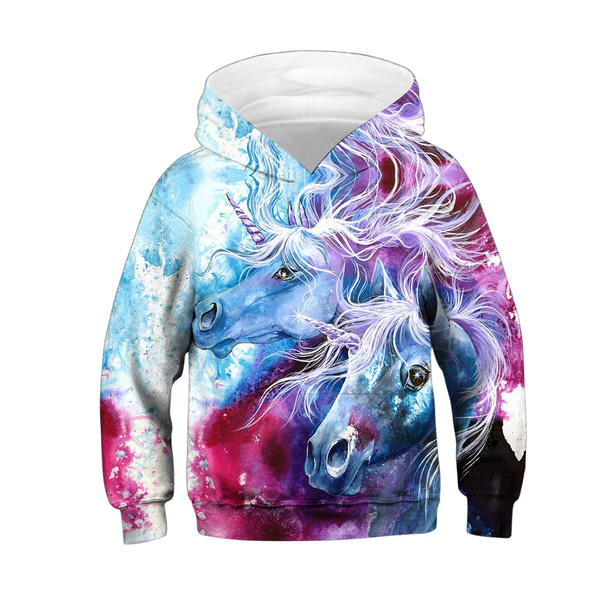 KIDVOVOU Unisex Realistic 3D Unicorn Print Pullover Hoodie Hooded Sweatshirt 