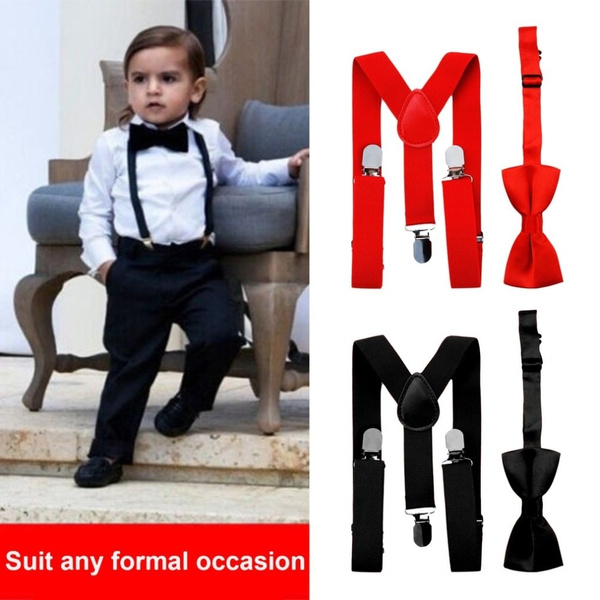 CUTE Baby Toddler Kids Children Boys Girls Y-Back Elastic Suspender& Bow Tie Set 