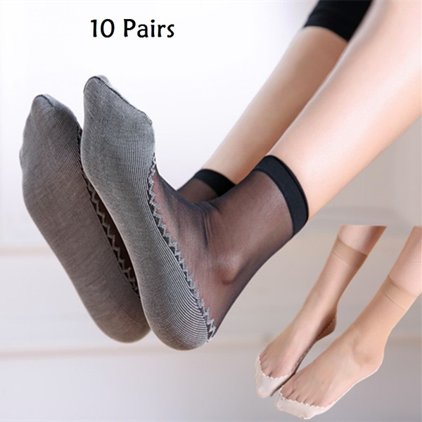 10Pairs Women's Ankle Socks Sexy Ultra-thin Elastic Silky Short Silk  Stockings