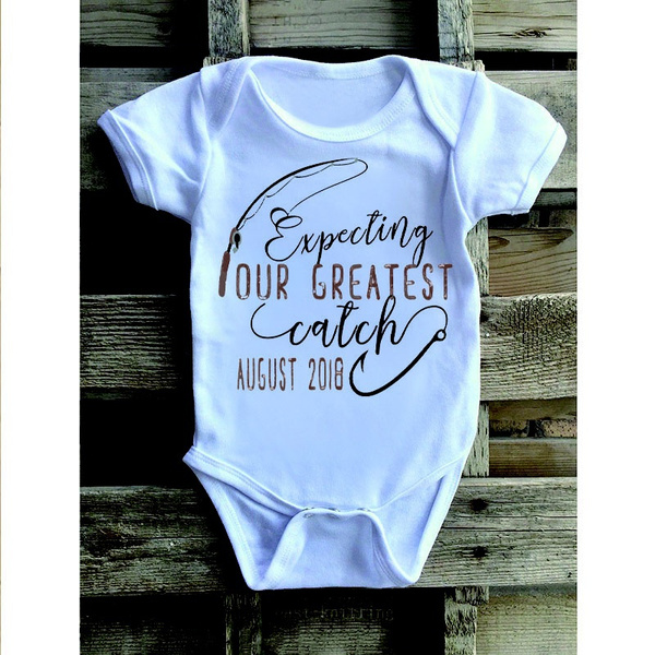 Expecting Our Greatest Catch Pregnancy Reveal Fishing Infant Baby Boy  Welcome Home Summer Baby Shower Gift Take Home Outfit