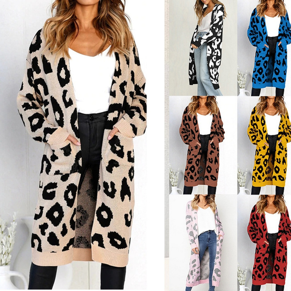 leopard long cardigan sweater