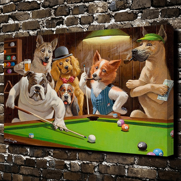 Dogs playing sales pool canvas art