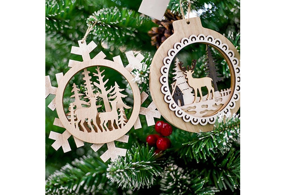 Wooden Carved 2 layer 3d Pendant Ornaments christmas - Temu