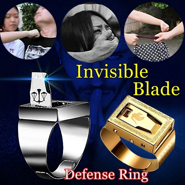 Cool Design Retro Gold Silver Magnet Steel Knife Foldable Self Defense Ring Wolves Against Bad Weapons Girls Go Out To Guard Rings Wish