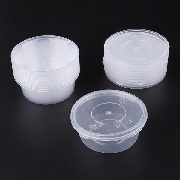 10pcs Kitchen Disposable Plastic Sauce Cup Pot Chutney Container With Lid  Slime Storage Box Case 80ml GGU