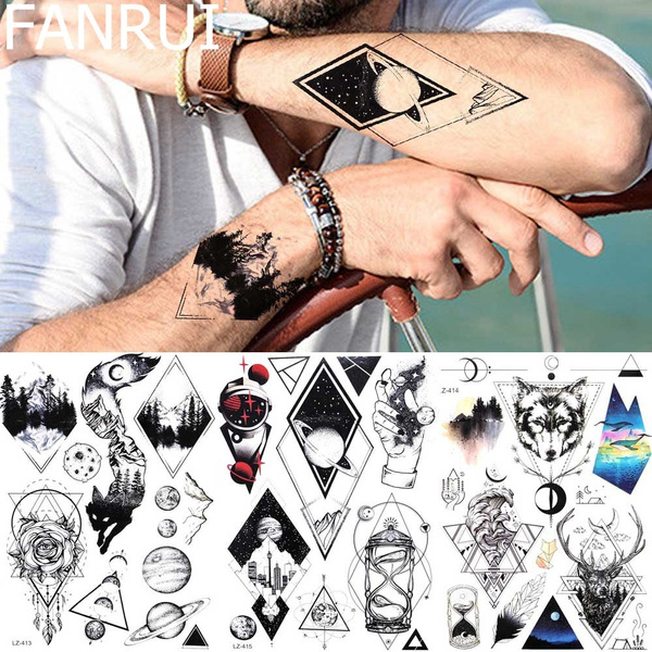 Triangle Moon Men Arm Tattoo Stickers Women Beauty Black Temporay Tattoo  Hands Deer Totem Planet Tatoos Waterproof | Wish