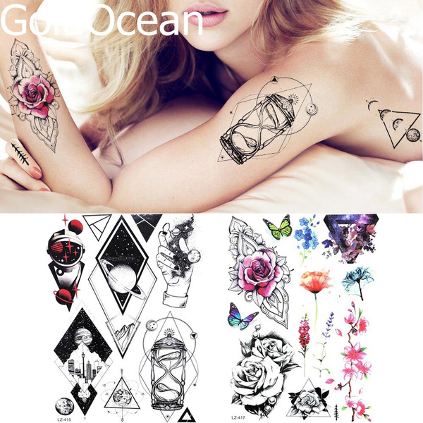 Black Outer Space Temporary Tattoos Women Men Arm Geometric - Temu