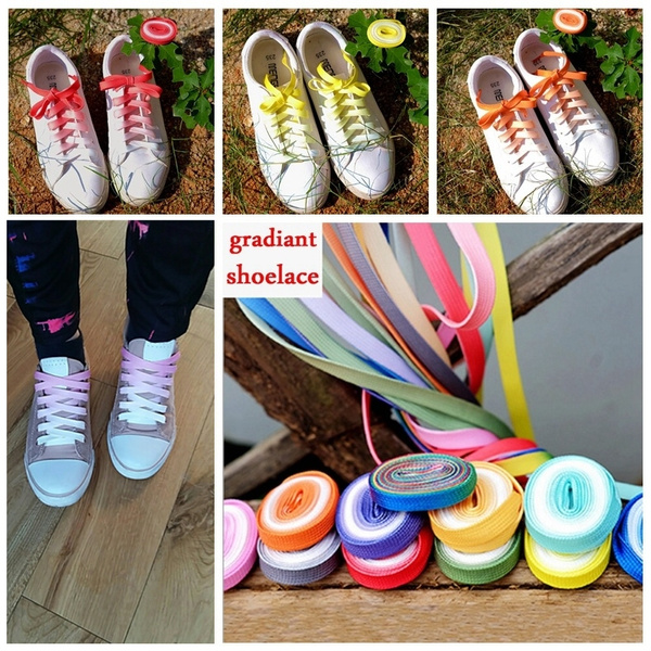 1 Pair Flat Ombre Candy Multi-colour Gradient Shoelaces Athletic Shoe laces Boot 