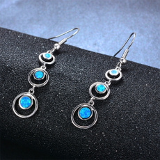 Elegant Long Round Shape Blue Opal Pendant Earrings 925 Sterling Silver Earrings Ladies Fashion Wedding Party Jewelry