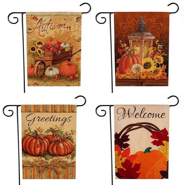 12x18'' Autumn Pumpkin Cart Garden Flags Fall Sunflower Leaves Mini Banner Decor 