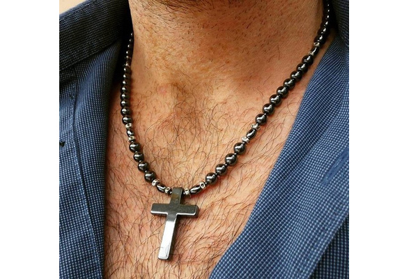 Men cross necklace Mens beaded cross 