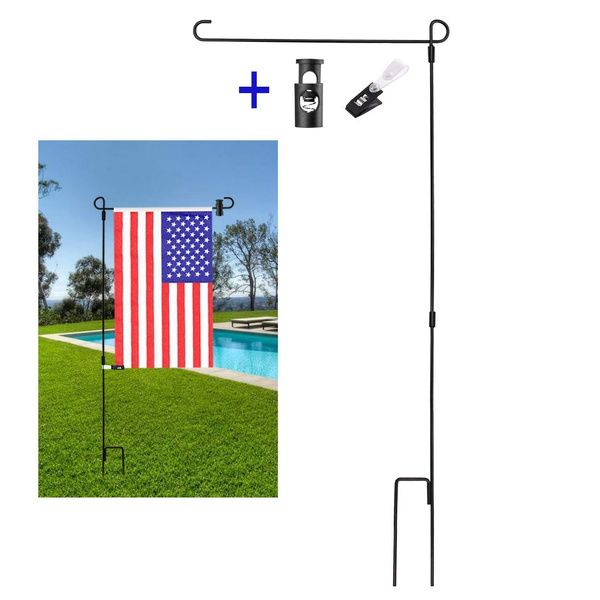 Bonytek Garden Flag Stand Flagpole Black Wrought Iron Small For Yard Pole Holder With Rubber Stopper And Anti Wind Clip 36 22 H X 16 53 W - Large Garden Flag Stand