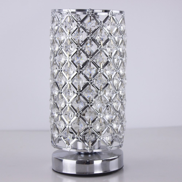 Crystal Table Lamp Desk Bedside, Cylinder Crystal Table Lamps With Prisms