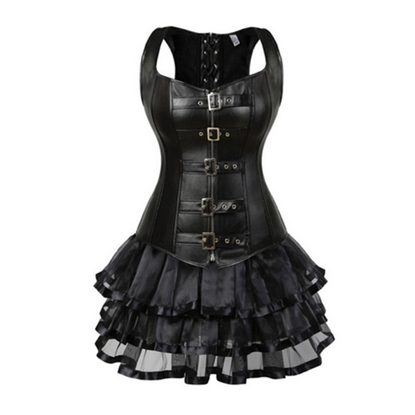 Buy R Women's Gothic Sexy Corset Dress Corset + Skirt Mini Dress Black Short  Dress Party Dress Cocktail Evening Dress - Black - 14 UK Online at  desertcartINDIA