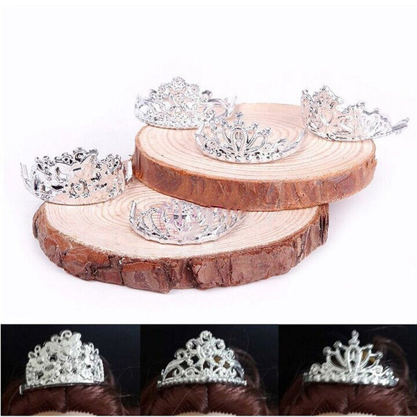 10x Girls Crown Tiaras Crystal Rhinestone Sliver Headband Mini For Doll Decor 