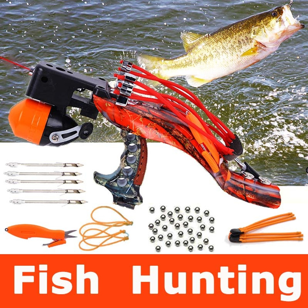 Powerful Hunting Slingshot Fishing Bow Catapult Fish Sling Shot Steel Balls  Laser Aiming Arrows Reel Professional Target Hunter Rubber Bands Flashlight  Folding Wrist Support Shooting Outdoor Heavy Archery Adult Kid Toys