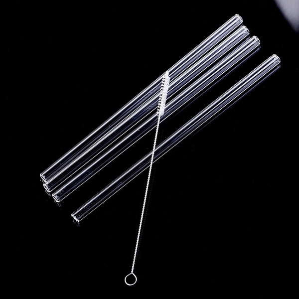Reusable Straws Glass Straw, 4Pcs Straw with Cleaning Brush