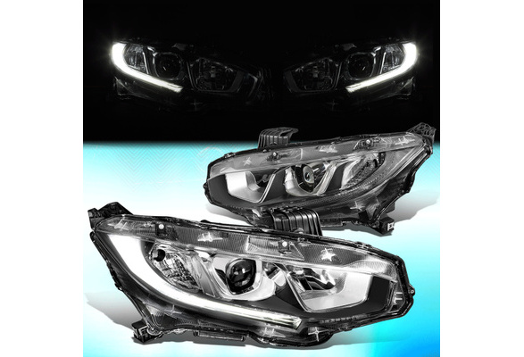 For 16-18 Honda Civic DNA Motoring HL-OH-HC16-CH-CL1 Pair Chrome Housing LED DRL Headlight 