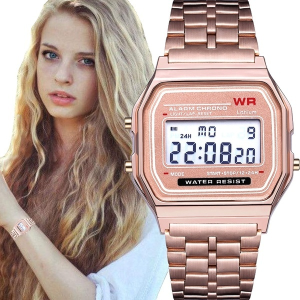 led rose gold watch