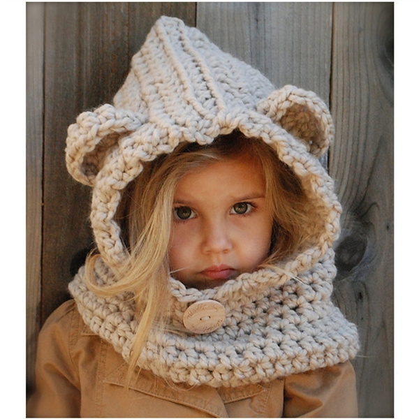 Tolyneil Kids Girls Winter Hat with Scarf Hooded Knitting with Flower Hat Scarves Kit 