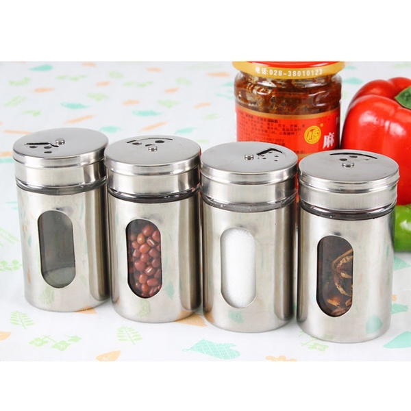 Spice Jar Stainless Steel Glass Pepper Shaker Bottle Seasoning