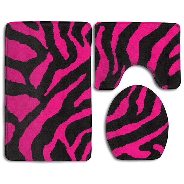 Pink Black Zebra Bath Mat Bathroom Carpet Rug Washable Non Slip 3 Piece Bathroom Mat Set Wish