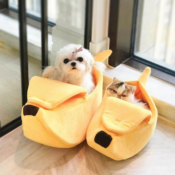 Small Pet Bed Banana Shape Fluffy Warm Soft Plush Breathable Bed Banana Cat Bed Lit De Chat Banane En Forme De Banane En Forme De Banane Moelleux Et Moelleux Kleines