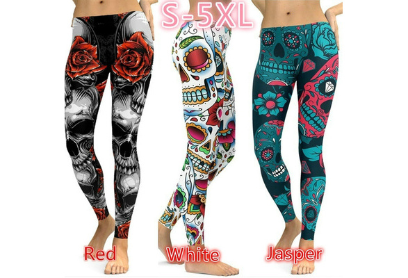 Plus Size Punk Style Womens Skull Leggings High Elastic Gym Fashion Fitness  Leggings Sports Yoga Pants