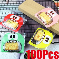 100Pcs Cute Self-adhesive Big Mouth Package Cake Bags Biscuits
 Cartoon Cookie Plastic Bags Food Packaging Candy Bags Sugar
 Gifts 7X7cm