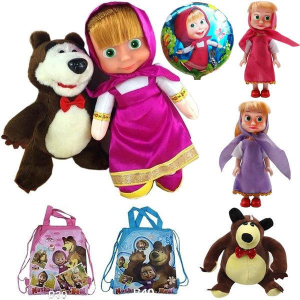 2pcs set  MASHA AND THE BEAR Cartoon Characters Plush Toy Kids Soft Doll 