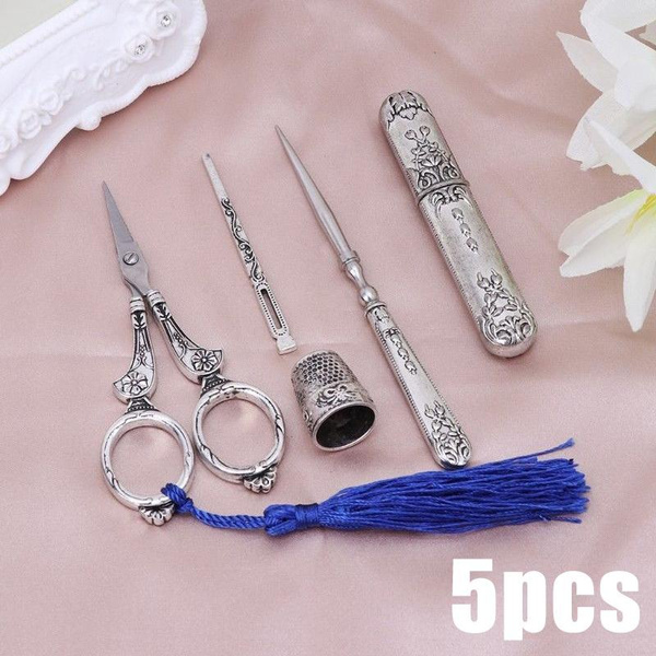5pcs Embroidery Scissors Kits Vintage Sewing Needle Case/sewing
