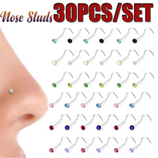 30pcs/lot Nose Ring Set Women Girl Colorful Crystal Stainless Steel Nose Piercing Nose Stud Lot Body Jewelry