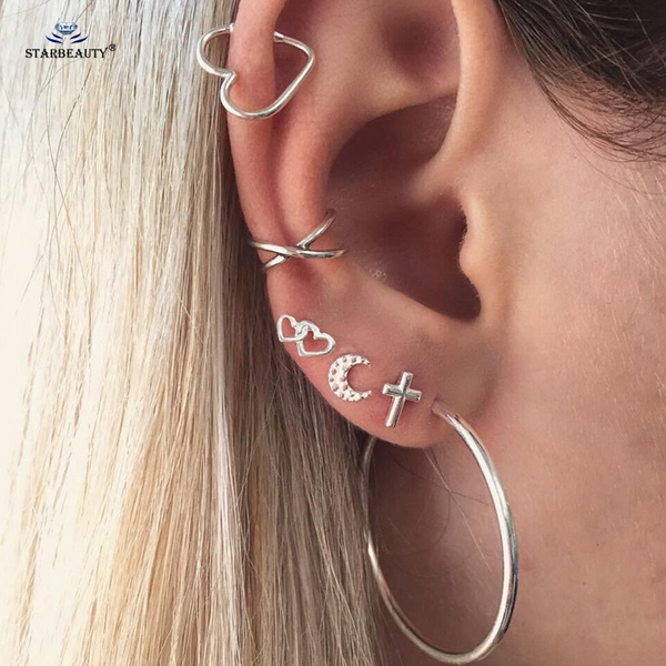 Helix Crystal Rhinestone Moon Sun Ear Helix Cartilage Body Piercing Earrings Studs-xd 