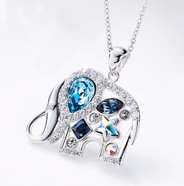 Good Luck Elephant Necklace Blue Stone 