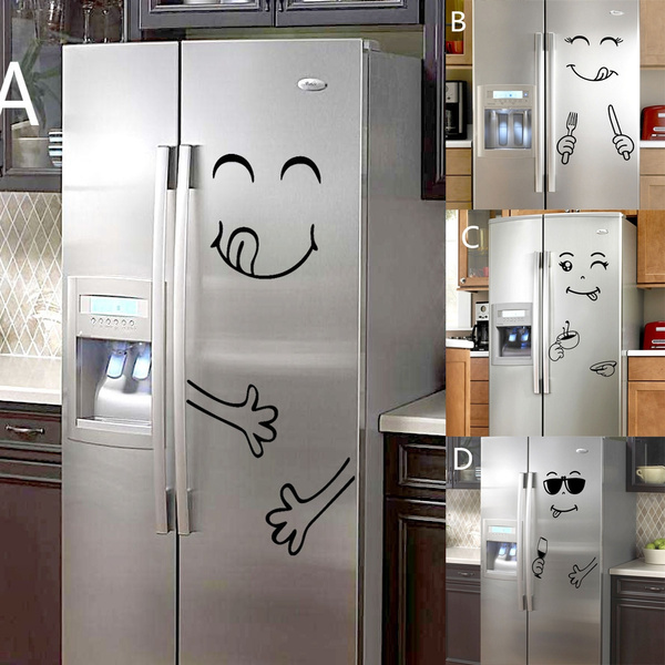 Cute Sticker Fridge Happy Delicious Face Kitchen Wall Refrigerator Vinyl Sticker 