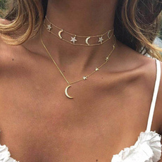 clavicle  chain, moonnecklace, Star, Jewelry