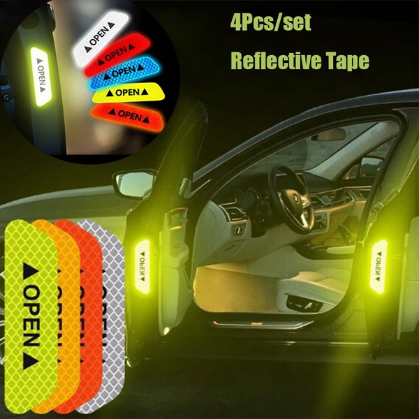 4Pcs Safety Reflective Tape Open Sign Warning Mark Car Door Sticker Accessory 