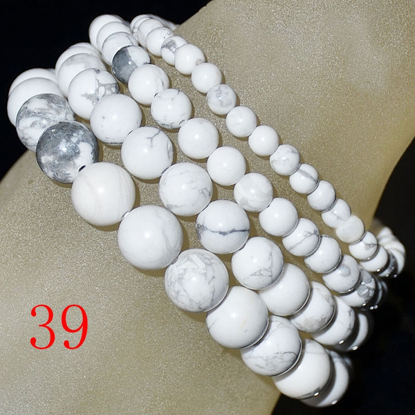 White Howlite Elastic Bracelet - 6mm Beads