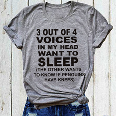 (US Size) Cotton Graphic Tees:"3 Out of 4 Voices In My Heart Want To Sleep..." Women's Fashion Short Sleeve Funny Shirts Tops for Women Girls