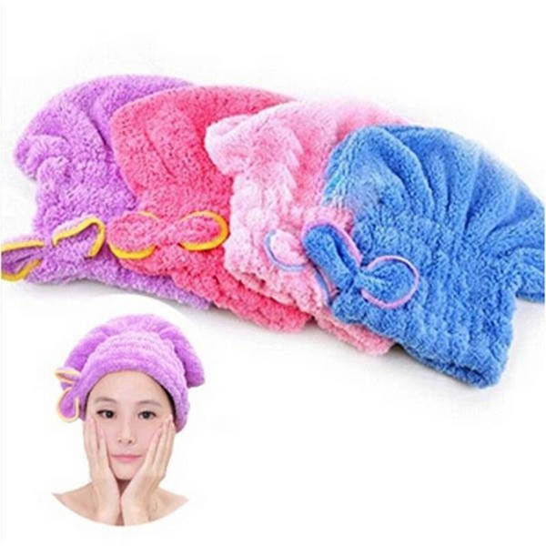 Children Kids Hair Drying Towel Coral Velvet Quick Dry Turban Cap Elastic Hat 