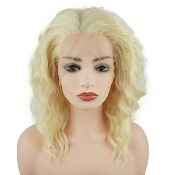 Meiyite Hair Curly Short 14inch Light Blonde Half Hand Tied Heavy Density Realistic Synthetic 